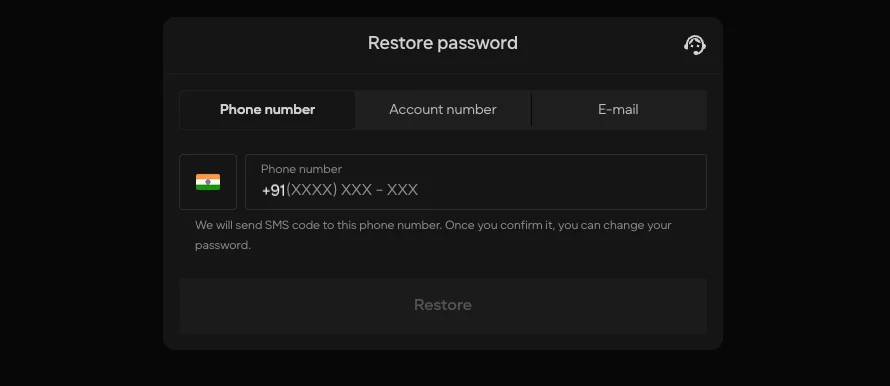 restore password for parimatch